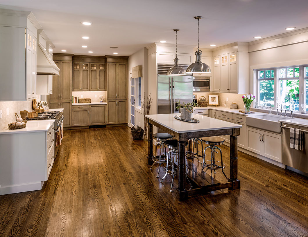 White cabinets with pewter glaze